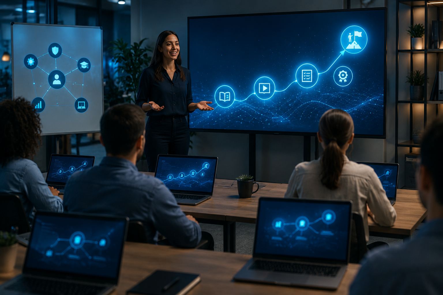 IT training session with presenter and team in meeting room