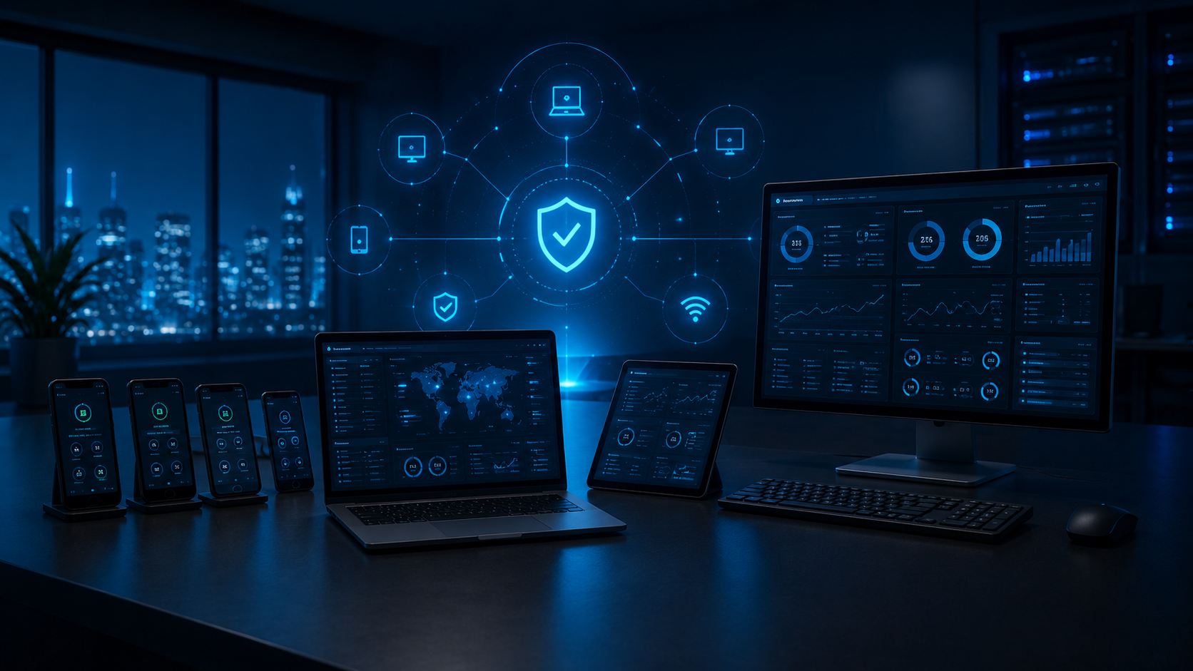 Multi-device managed IT security and support dashboard