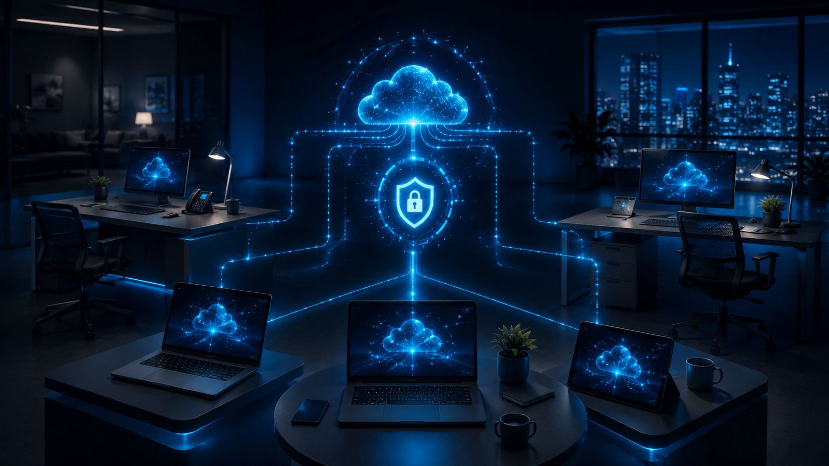 Secure cloud network connecting office workstations