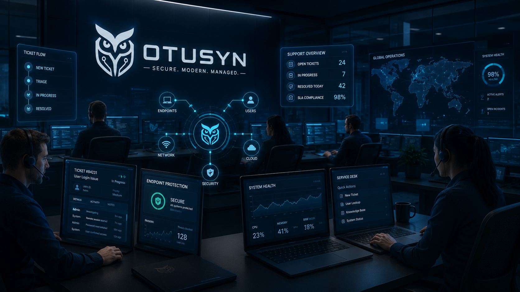 Managed IT support operations workspace