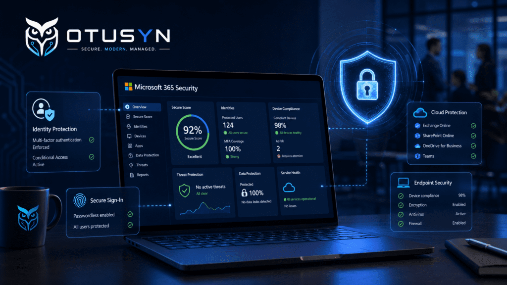 Microsoft 365 security baseline for growing organisations including identity protection, device compliance and cloud security controls.