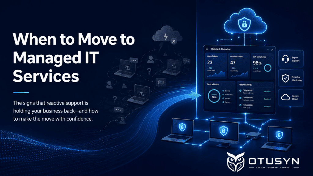 Growing business moving from reactive ad hoc IT support to structured managed IT services.