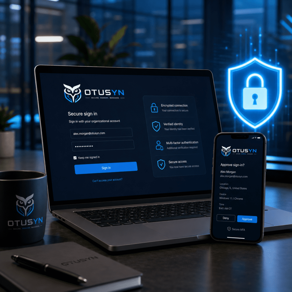 Identity and access security for small businesses including multi-factor authentication and secure login controls.